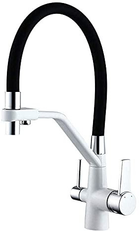 Spültisch-Mischbatterie, 3-Wege-Wasserfilter-Hahn Küche ausziehbar, flexibel, universell, teleskopisch, 3-in-1-Trinkwasser, warm und kalt, Spültisch-Mischbatterie/Weiß