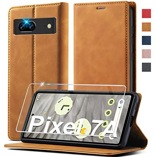 Handyhülle für Google Pixel 7a Leder [Mit Schutzfolie] Klappbar Flip Wallet Stoßfeste Schutzhülle Klapphülle für Pixel 7a 5G Holster