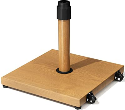 JOINHOM 45lbs Patio Umbrella Base - Heavy Duty Outdoor Patio Market Umbrella Stand for Deck, Poolside, Balcony, Wind-Resistant Design, Decorative Wood Pattern