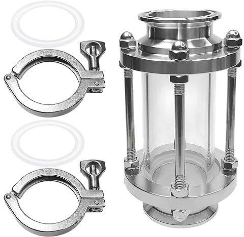 RIXIGOOD 2 Inch Tri Clamp In-Line Sight Glass with 2pcs 2 Tri-Clamp and Silicone Gasket 304 Stainless Steel Sanitary TC Fittings for Boiler Still Tank Fermenter Industrial & Home Use