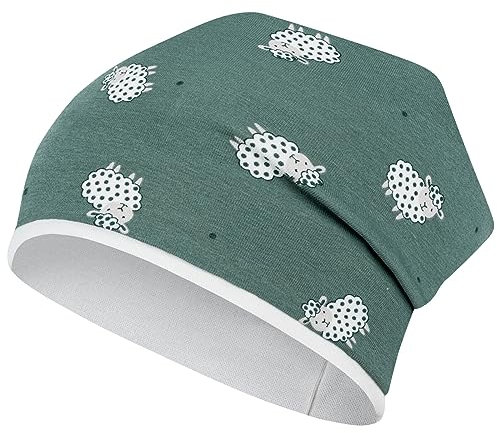 Smarilla Mädchen Mütze Beanie Übergang Stoff Baumwolle doppellagig, Größe: 50-52, Farbe: Schaf-Grün