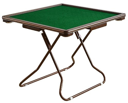 MEIMAI Brown Square Folding Mahjong Table for 4 Players, Mahjong Poker Domino Game Table with Cup Holders & Drawer
