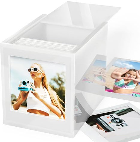 WINKINE Acryl-Polaroid-Foto-Aufbewahrungsbox für Polaroid i-Type/600/SX-70/Instax quadratische Folie, 10,7 x 8,9 cm, Rahmenbox mit Schiebedeckel, Hochzeitsgästebuch-Alternative, Instax-Bilderrahmen,
