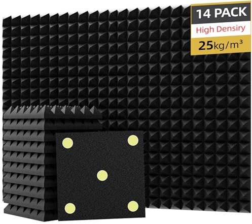 Temgcuam 14 panneaux de mousse absorbante acoustique, panneau d'absorption acoustique ignifuge en mousse antibruit pour studio d'enregistrement, bureau, podcast 30,5 x 30,5 x 5,1 cm (noir)