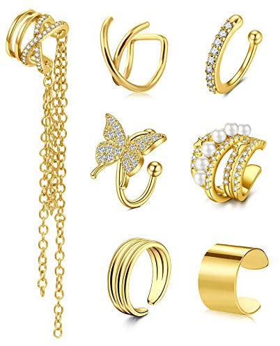 NIUSIMAN Poignets d'oreille pour femme sans piercing, boucles d'oreilles à clip doré, faux piercings de cartilage, ensemble de manchettes en chaîne conque hélix pour femme