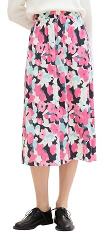 TOM TAILOR Damen Midi Plissee Rock mit Print , pink colorful floral design, 36