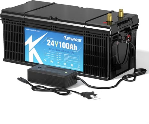 KEPWORTH 24V 100Ah LiFePO4 batteria al litio, max. 2560W di potenza, 100A BMS, 4000-15000 cicli profondi e 10 anni di durata, per barca, camper, trolling motor, sistema solare off-grid