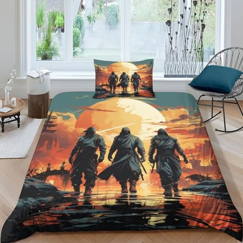 OPSREY Assassins Bettwäsche Set Wärme Zum Schlafen Bettdeckenbezug Kissenbezug Bed Linen Sets Schlafhilfe Ölgemälde Bettbezug Verschiedene Größen Single(135x200cm)