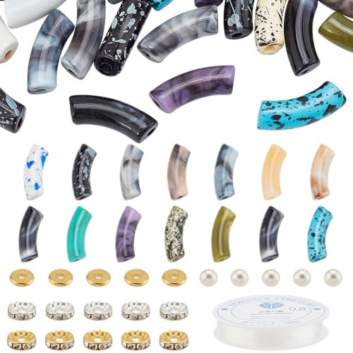 PH PandaHall 285 Stück Acryl Röhrenperlen Für Die Herstellung von Armbändern Gebogene rohr Perlen Acrylperlen Elastische Schnüre Für DIY Schmuckherstellung Kit Halskette Nudelperlen