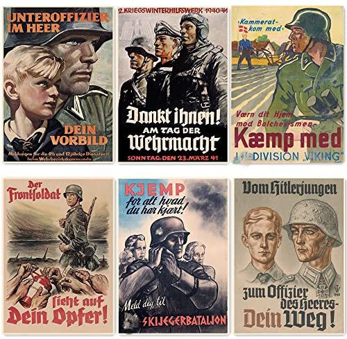Generisch Wandkunst-Poster und Drucke aus dem Zweiten Weltkrieg, Militär, Soldat, Rekrutierungsposter, Vintage-Kraftpapierdruck, Kunstposter für Zimmer und Büro, Wanddekoration, Gemälde (Z), 6 Stück
