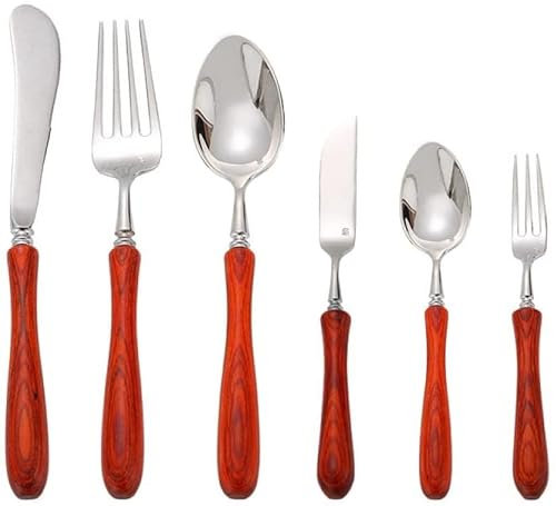 Servicios de comedor, utensilios. Cubiertos Cubiertos Juego de cubiertos 6 piezas Mango de madera Cuchillo de acero inoxidable Tenedor Cuchara Juegos de cubiertos mixtos Hotel Hogar Restaurante Cubier