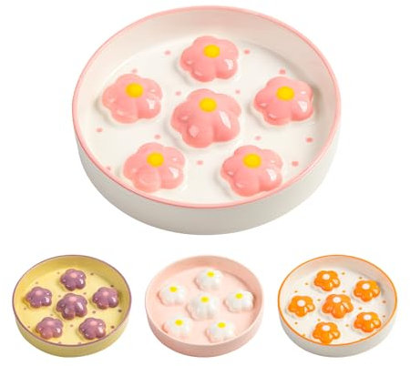 Gamelle Anti Glouton Chat Céramique - Gamelle Chat pour Alimentation Lente Colorée - Bol Nourriture Chat Anti Vomissement - Écuelle pour Chat avec Labyrinthe Interactif - Floraison Rose - 16 x 3 cm