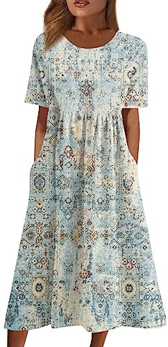 LSAltd Kleid Damen Elegant Sommerkleid Damen Lang Abschlusskleid Hochzeit Strandkleid Dresses for Women Kleid Schwarz Sommerkleider Damen Schwarzes Kleid Damen Damen Kleider Sommer(5-Cyan,M)