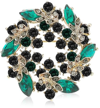 Molain Bunte Girlande Brosche, Damen Kristall Brosche, Strass Blumenstrauß Brosche Elegante Brosche Anstecknadel für Damen Mantel Kleid Kleidung Brosche Abzeichen für Braut Mutter Geschenke(grün)