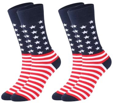 AKAMAS 2 Paar Amerikanische Usa Flagge Socke,Herren Damen Freiheitssocken Strümpfe,Lustige Sterne Streifen Muster Socken,Unabhängigkeitstag Kostüm,Trauzeugen Bräutigam Baumwollsocke 37-43 A