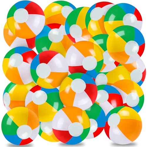 Vellibring 24 Pack 12 Summer Inflatable Beach Balls Bulk Rainbow Swimming Pool Water Games Toys for Kids Summer Party Supplies Decorations