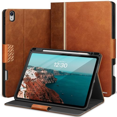 KingBlanc für iPad Air 13 Zoll Hülle M3/M2 (2025/2024) mit Stifthalter, Veganes Leder Schutzhülle, Auto Schlaf/Wach, Unterstützt Pencil Pro und Pencil (USB-C), Verstellbarer Ständer, Braun