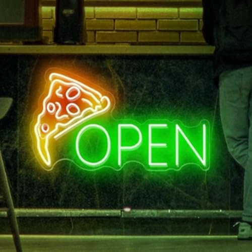 HFHungkeong Pizza Neonschild aus Acryl Open Leuchtende Schilder für Unternehmen, LED Pizza Wandkunst für Pizzeria, Laden, Küchenofen, Pizza Party Dekoration, Geschenke für Pizza-Liebhaber, 42 x 23CM