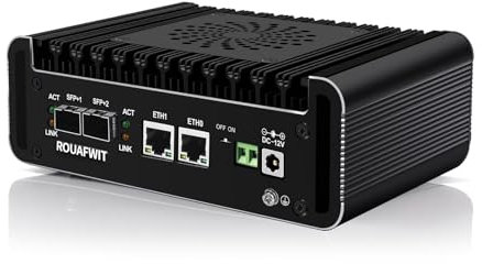 ROUAFWIT Mini PC Firewall Dual 10GbE SFP+ Appliance, N100 10Gigibit Micro Hardware Computer, 2 x i226V 2.5GbE LAN, DDR5 32G RAM 1T NVME SSD, 2 Display, Type-C, TF, SPK/MIC
