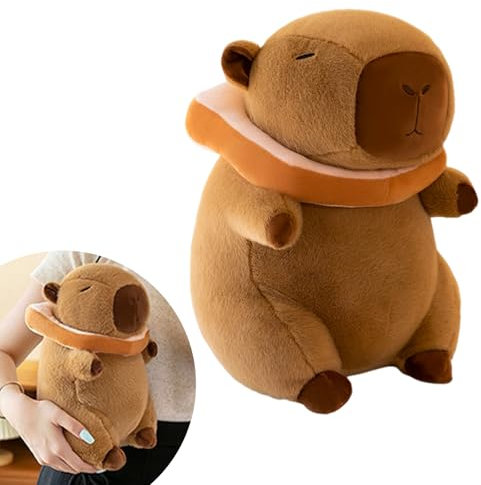 GYHWOFUL Capybara Kuscheltier 30cm, Super Weiche Plüschtier mit Tragbarer Toast Kopfbedeckung, Niedliche Spielzeug Stofftier, Capybara Plushie, Geschenk für Kinder Freund Geburtstag, Weihnachten