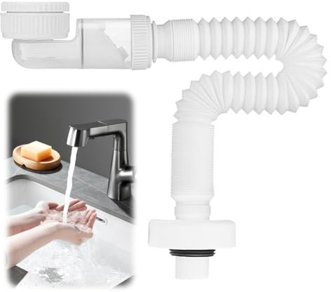 DASIAUTOEM Sifone da 1 1/4 Pollici, Sifone Regolabile, Sifone Flessibile, Sifone Flessibile e Inodore, Tubo di Scarico Sostituibile, Tubo di Scarico con Chiusura Antiodore (Bianco)