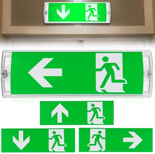 LED Notbeleuchtung, IP65 Dauerlicht LED Notleuchte, Fluchtwegleuchte, Notausgangsschild inkl mit Notstromakku 3H, 4 Notausgangspiktogramm, 100 Lampenperle Wasserdicht Notleuchte für Wandmontage