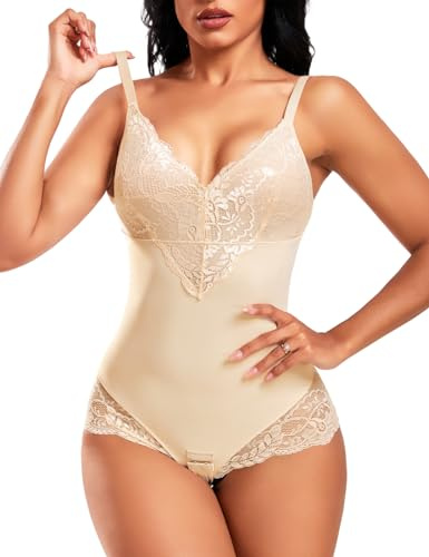 Niwicee Donna Bodysuit Body Modellante Guaina Contenitivo Shapewear Body Snellente donna Sexy Intimo Body Avvolgente In Pizzo Invisibile Sculptant