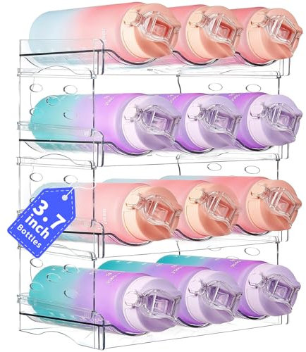 VexNook Organisateur Frigo Empilable, 12 Bouteilles - Porte Bouteille Pratique pour Réfrigérateur, Range Bouteille Frigo pour Eau et Vin (4 Couches 12 Bouteilles)