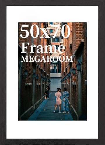 MEGAROOM Marco 50x70, Marco de Madera 50x70 cm con Plexiglás Antirrotura, Cuadros Formato Vertical/Horizontal Negro para Montaje en Pared, Marcos 50x70 para Decoración de Arte, Retratos y Paisajes