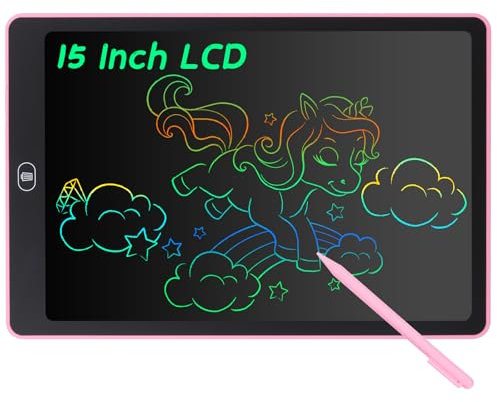 Coolzon Tablette d'écriture LCD Coloré Tablette Graphique de Dessin 15 Pouces pour Enfants, Tableau Dessin Portable Effaçable, Planche à Dessin numérique Jouet Educatif pour Garçon Fille, Pink