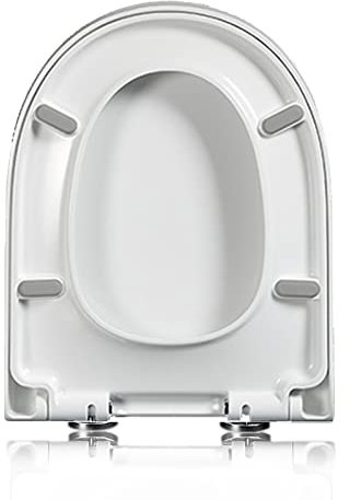 JNTFNE D Shape White Toilet Seat Soft Close, Quick Release Top Fixed Toilet Seat Cover Bathroom Lid, Toilet Seat Adjustable Length 02C (Width 35.5 Length 42-48Cm)
