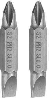 QUARKZMAN 2Pcs Embout de Tournevis Magnétique à Double Extrémité 6mm PH2/Sl6 38mm Longueur 1/4 Tige Hexagonale Acier S2 Embout de Tournevis Cruciforme Plat Cruciforme, Gris