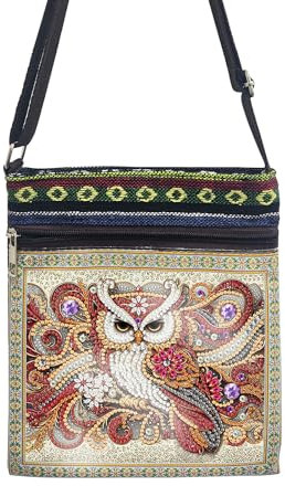 CXINLky 5D DIY Diamond Art Painting Crossbody Tasche, Diamont Art Messenger Tasche, Umhängetasche Münzgeldbörse Make-Up Schultertasche Reißverschluss Handtasche für Damen-28-Eule