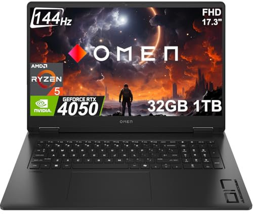 2025 HP OMEN 17 Gaming Laptop (17,3 FHD 144Hz, 32GB RAM, 1TB SSD, AMD Ryzen 5 8645HS w/AI NPU Engine (> i7-12700H), NVIDIA RTX 4050) Ricarica rapida, retroilluminazione RGB, Webcam FHD, AI Copilot