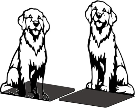 Peacoblue Lot de 2 Serre-Livres Métal Golden Retriever Décoratif | 5.3x4.3x7.8, Support Livres Stable, Design Original, Cale Livre, Pour Chambre, Bibliothèque, Bureau, École et Étagère