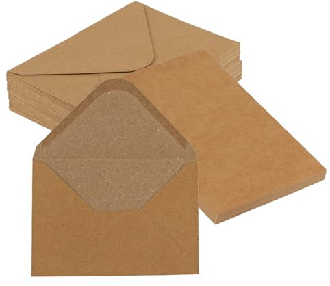 50 Sets Kraftpapier Umschläge mit Blanko Karten zum Selbstgestalten, C6 Vintage Braun Briefumschläge mit Karten für Hochzeit Geschenkkarten Grußkarten(50 Umschlag Kraftpapier, 50 Karten)