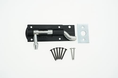 Heavy Duty 4 Inch Necked Iron Barrel Bolt Epoxy Black Finish Door Latch Lock - Ideal for Garden Gate, Shed, Barn, Sliding Door  