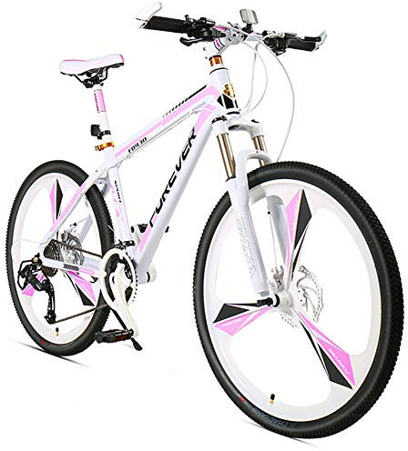 Damen Hardtail Mountainbike 26 Zoll 24 Gang, Anti Rutsch Mountainbike für Erwachsene mit Vorderradgabel und mechanischen Scheibenbremsen, Kohlenstoffstahl und verstellbarem Sitz, Pink, 3 Speichen