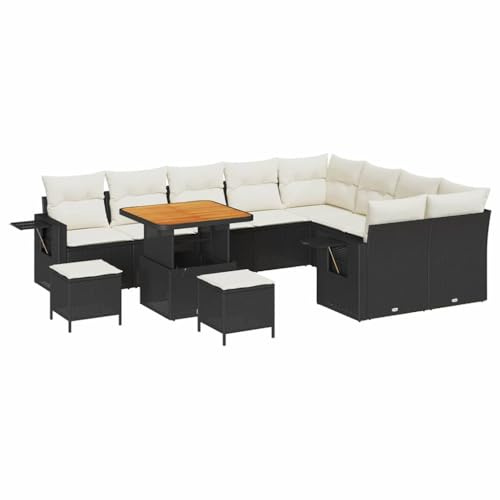 vidaXL Garten-Sofa-Set 12 pcs Schwarz Poly-Rattan, Garten und Terrasse, modernes Outdoormöbelset zum Relaxen, Loungesofa und Bequeme Sitze für Treffen
