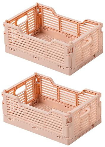 Spesh Kleine Klappbox 2 Stück Klappkiste Faltbar Aufbewahrungskörbe Stapelbar Aufbewahrungsboxen für Küche,Bad,Büro,Schrank(Rosa, 22 * 15 * 9cm)