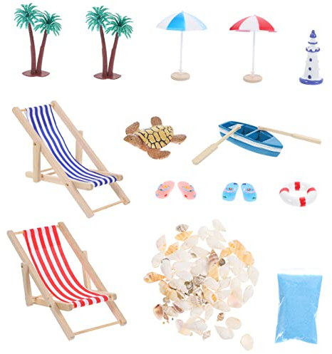 CHICAMPERA 1Satz Miniatur Strand Deko Teile Strandstuhl Muscheln für Puppenhaus Sommer Mikrolandschaft DIY Garten Dekoration Strandparty Zubehör