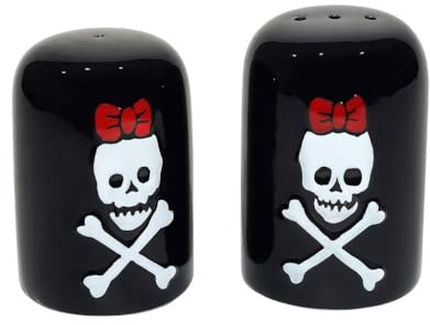 Salz- & Pfefferstreuer Set aus schwarzer Keramik mit Totenkopf Motiv – Stilvolle Küchenhelfer für Gewürze & Esstisch