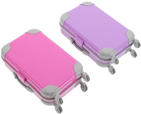 Abaodam 2 Stück Miniatur Puppenkoffer Spielkoffer Teleskopgriff für Puppen Reise-Set in Rosa und Flieder für Kreatives Rollenspiel und Fantasievolle Urlaubsabenteuer
