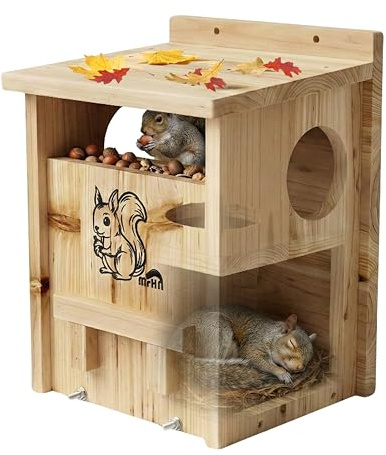MrHN Eichhörnchenhaus - mit Futterstation 2 in 1 Häusern und Futterhaus für | Eichhörnchenhaus, Eichhörnchenbox, Eichhörnchenhäuser für draußen, Eichhörnchenfutterspender, Nistkasten, Chipmunk Haus