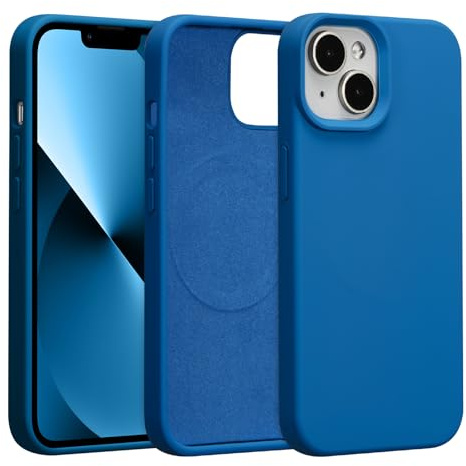 UCASONG Magnetic Liquid Silicone Phone Case for iPhone 15, Blue | 6.1Inch, Compatible with MagSafe, Cute Plain Solid Color Slim Case, Soft Smooth Matte Shockproof Protective Cover