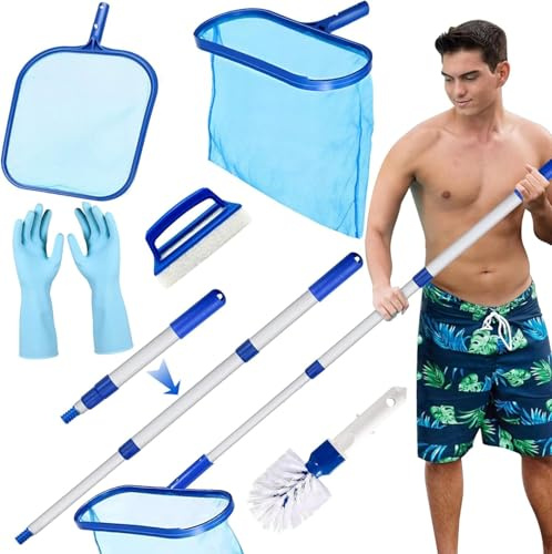 MWZEAUL Red de Limpieza de Piscina, Kit de Limpieza Piscina Limpiar con Red de Malla Fina y Pertiga de Aluminio, Mantenimiento Piscina, Recoge Hojas Tierra Arena Limo para Piscinas, Fuente, Pecera