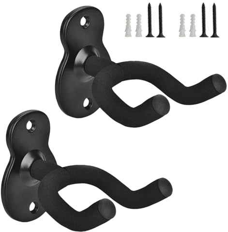 Ncheli Support Mural Guitare 2 Pièces, Noir, Musique, EVA | Antirayure, 10 kg max, vis incluses, gain de place, montage rapide, protection mousse