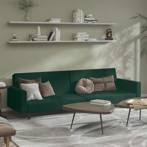 Fangmaliuyun 2-Sitzer Schlafsofa Dunkelgrün Samt 220×84,5×69 cm, Holzrahmen, Bettfunktion, 110 kg/Sitz, Wohn-/Gästezimmer/Büro