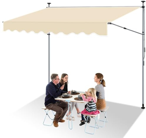ISOISL Klemmmarkise 400 cm Breit, Balkon Sonnenschutz Ohne Bohren Höhenverstellbar 214–305 cm,Balkon Klemmmarkise Ausziehbar bis 150 cm,aus 180g/m² Polyester, UV50+,Beige