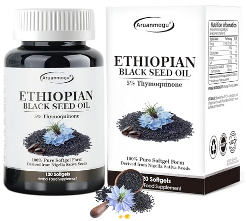 120 Softgels Ethiopian Black Seed Oil Capsules 5% Thymoquinone – Purely Nutrient Cold Pressed Black Cumin Seed Oil Softgels